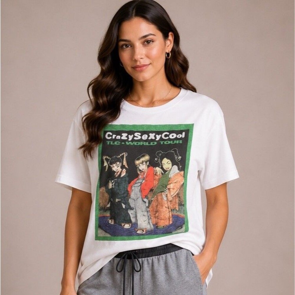 TLC Crazy Sexy Cool World Tour Black T Shirt Full Size S Vintage Hip hop Y2K GUC - Picture 2 of 7